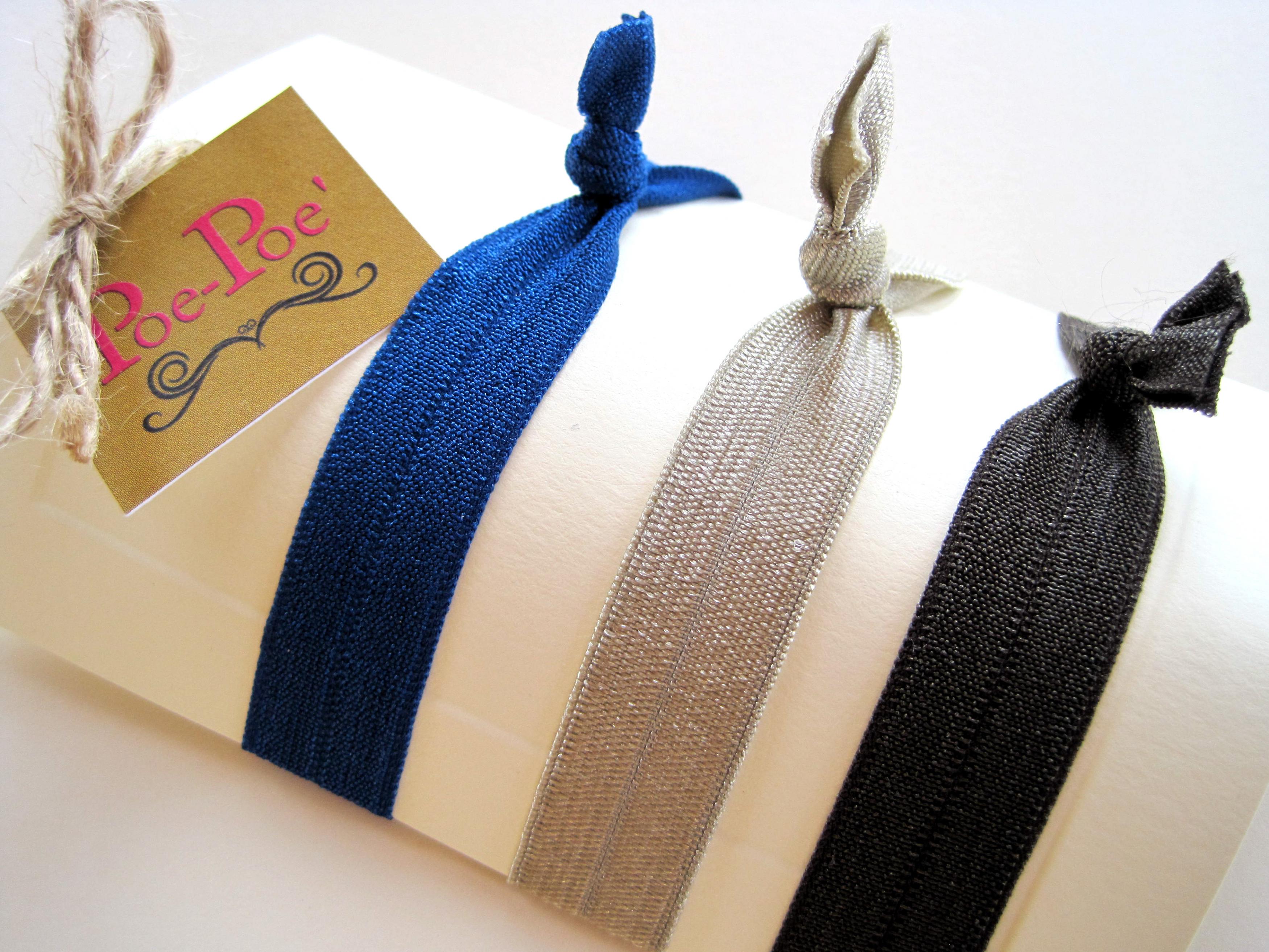 Stackable Elastic Bracelets, Hair Holders, Navy Blue, Natural, Brown on